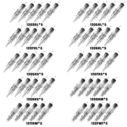 20/50PCS Transparent Tattoo Cartridge Needles — Disposable Sterilized RL RS M1 CM for Tattoo Machine Pen