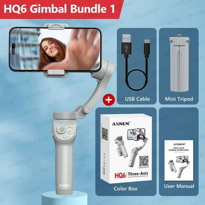 HQ6 3-Axis Gimbal Handheld Stabilizer – With Fill Light, Face Tracking, Anti-Shake for Android & iPhone Video Recording