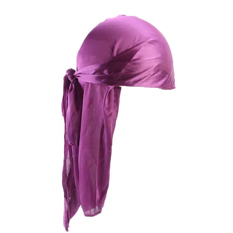 Unisex Silky Long Tail Durag Pirate Hat – Fashion Headwrap, Turban, Bandana, Cap for Women & Men, Hijab Hair Accessories