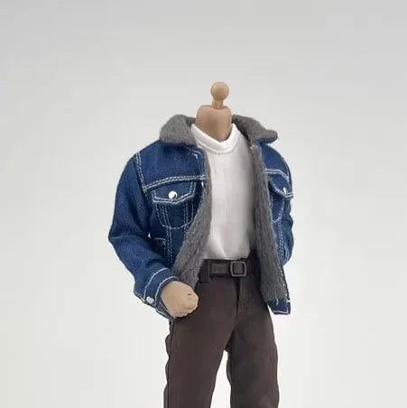CCN1208 1/12 Scale Male Action Figure Clothes – Lamb Down Denim Jacket, T-Shirt & Casual Pants for 6" Notaman GWtoys Soldier Model
