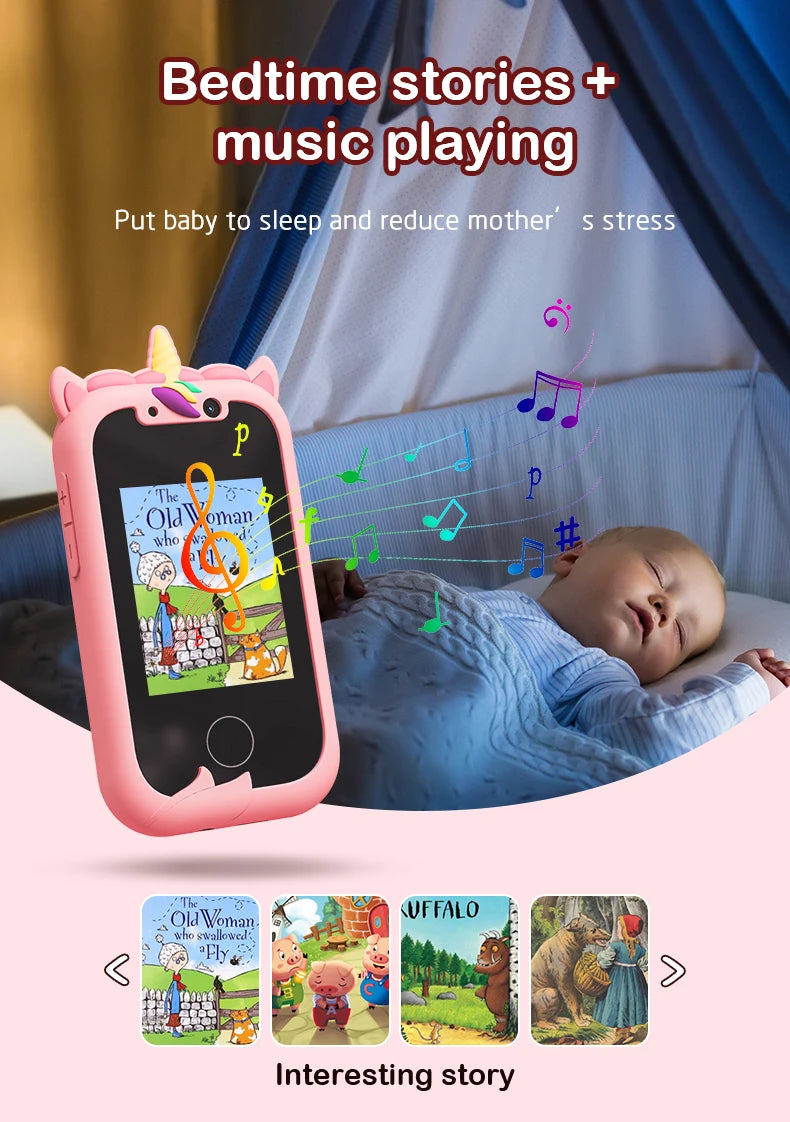 Children's Educational Phone Toy – Musical Unicorn Baby Mobile with Selfie Camera, 512MB TF Card, Birthday Gift for Babies