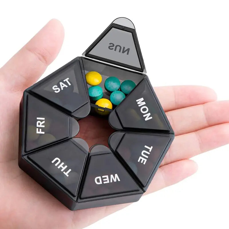 2Pcs 7-Day Pill Storage Box – Mini Travel Medicine Dispenser with 7 Compartments, Plastic Sealer Box