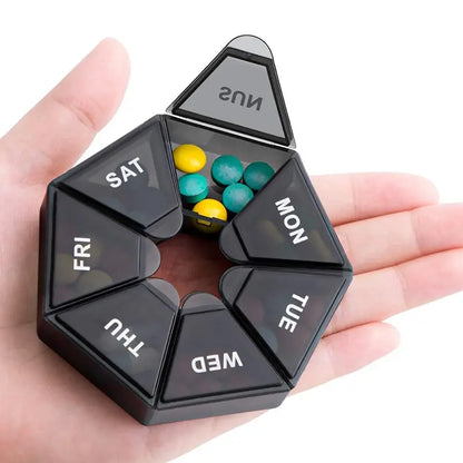 2Pcs 7-Day Pill Storage Box – Mini Travel Medicine Dispenser with 7 Compartments, Plastic Sealer Box