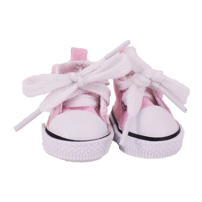 3.8cm Solid Color Lace-Up Canvas Shoes – PU Doll Shoes for 17cm Labubu Doll Clothes & Accessories Gift