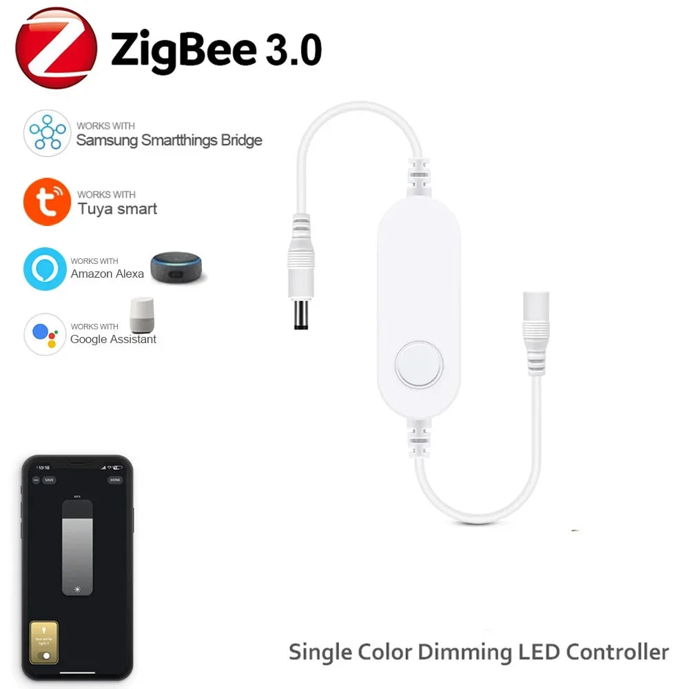 Zigbee 3.0 Smart LED Controller – DC 5V/12V/24V Dimmer for Single Color, CCT, RGB, RGBW & RGBCCT LED Strips, Compatible with Tuya, Alexa & SmartThings