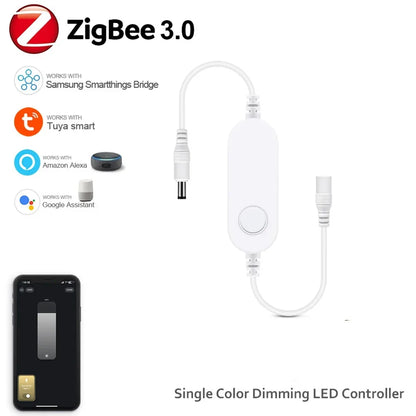 Zigbee 3.0 Smart LED Strip Controller, DC 5V/12V/24V Dimmer RGB/RGBW/RGBCCT CCT Single Color, Compatible with Tuya, Alexa & SmartThings, 2Mqtt Support