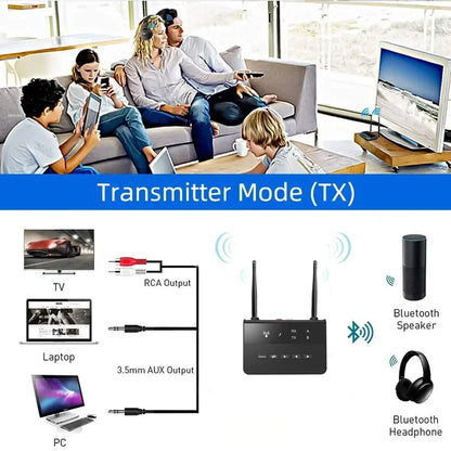 80M Bluetooth 5.0 Transmitter & Receiver | aptX HD/LL Low Latency, 3.5mm AUX, RCA Wireless Audio Adapter for PC, TV & Headphones