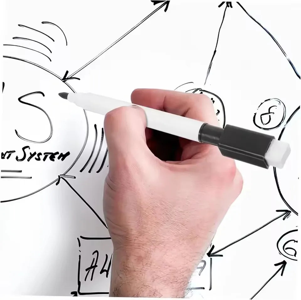 Magnetic Dry Erase Markers with Eraser Caps - Black Whiteboard Pens for School, Home and Office