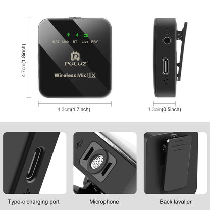 PULUZ Wireless Lavalier Microphone – Dual Mics with 8-Pin & Type-C Receiver for iPhone, iPad, & Android