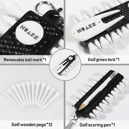 PGM Golf Tees Rack with 12 Tees, Green Fork & Pencil – Portable Golf Accessory Storage TC001