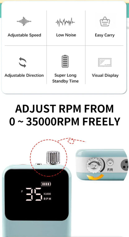 New 85W Electric Nail File – Cordless Professional Brushless Nail Drill Machine with 35000 RPM