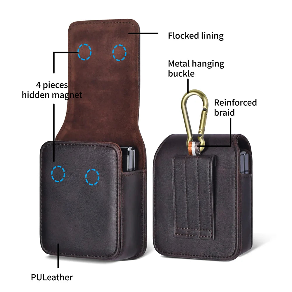 Premium Leather Samsung Galaxy Z Flip 5/4/3/5G Case - Magnetic Phone Bag with Fashion Holster, Luxury Waist Belt Pouch for Men
