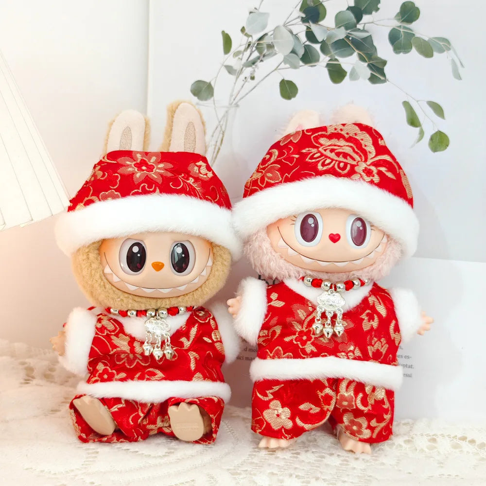 17cm Mini Plush Doll Clothes — Outfit Accessories for Labubu V1 & V2, Christmas Cookie Man Sweater Hat, New Year Gift