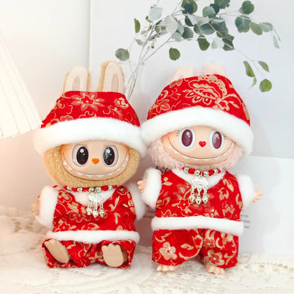 17cm Mini Plush Doll Clothes — Outfit Accessories for Labubu V1 & V2, Christmas Cookie Man Sweater Hat, New Year Gift