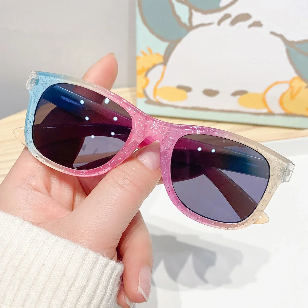 Kids Square Sunglasses - Colorful Shiny Fashion Eyewear for Girls, Trendy Cute Summer Sun Glasses
