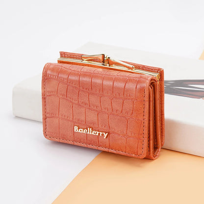 Baellerry Short Women’s Wallet — Crocodile Pattern Coin & Card Holder with Photo Slots, Hasp Purse for Girls