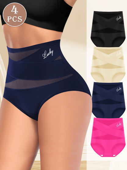 4-Pack Elegant High Waisted Women’s Shaping Underwear – Solid Color Close-Fit Comfort Panties