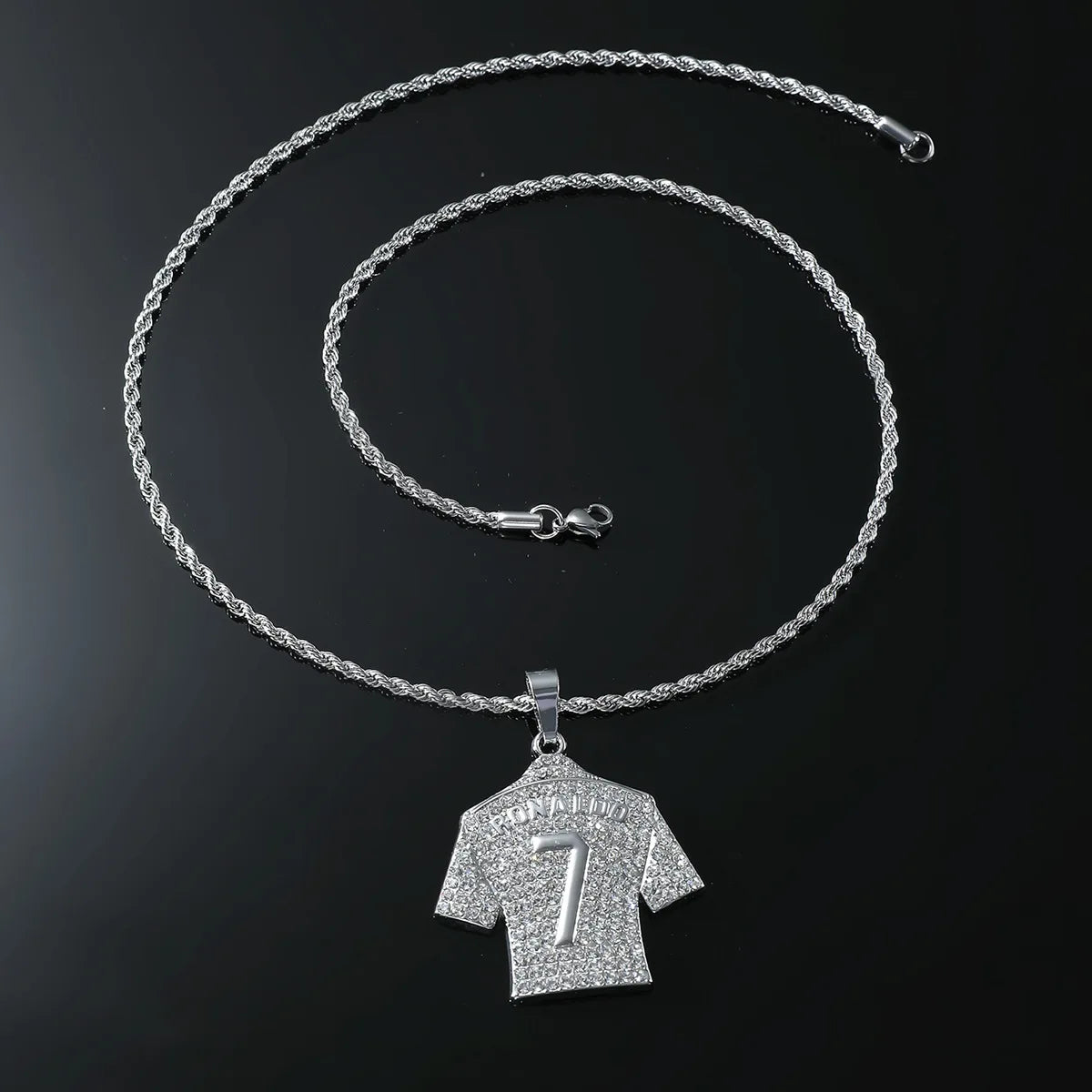 HNSP Cristiano Ronaldo CR7 Jersey Pendant Necklace – Full Zircon Chain for Men & Soccer Fans