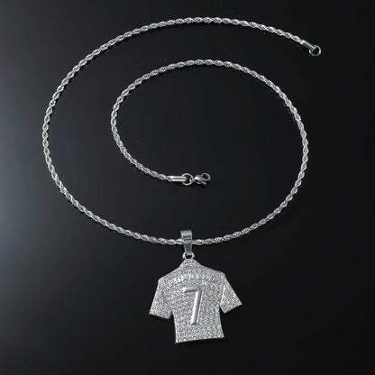 HNSP Cristiano Ronaldo CR7 Jersey Pendant Necklace – Full Zircon Chain for Men & Soccer Fans