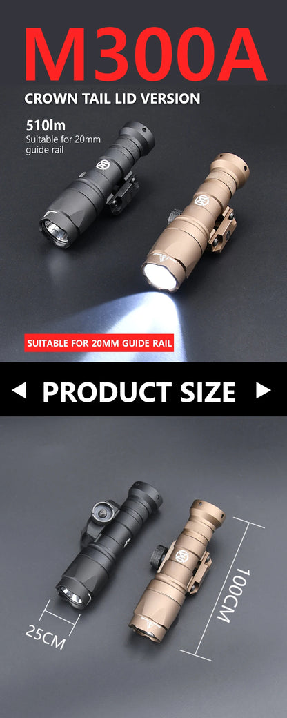 WADSN Surefire M300A Tactical Flashlight - Mini Weapon Scout LED Light, 20MM Rail Mount, Momentary & Constant-On Mode