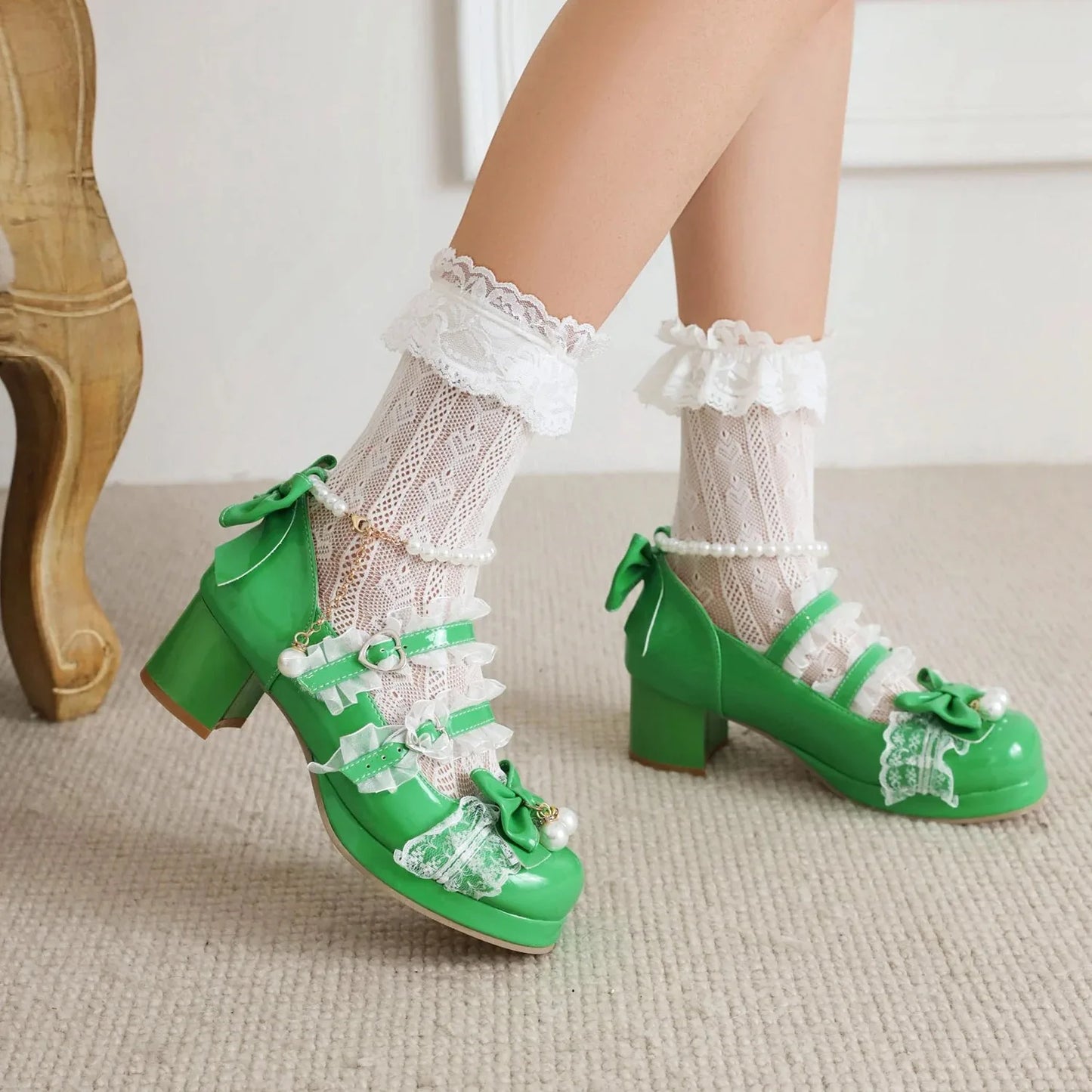 Women’s Cross Strap Mary Jane High Heels – Party, Wedding, Cosplay Lolita Pumps in White, Pink, Black, Strawberry Bow 2025