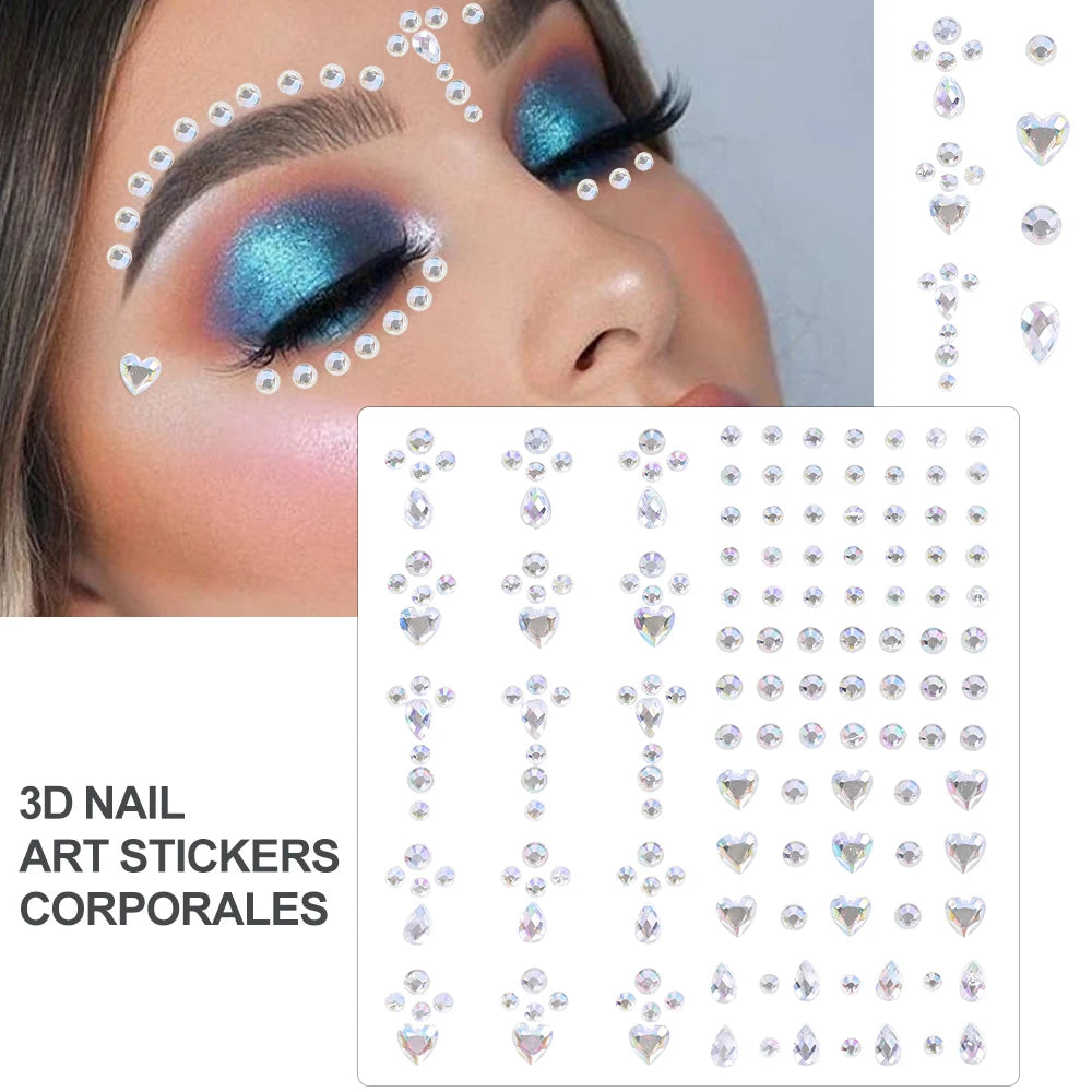 3D Holographic Teardrop Rhinestone Stickers - Self-Adhesive Crystal Diamond Face, Eye & Hair Decoration Tattoos