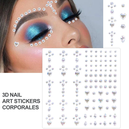 3D Holographic Teardrop Rhinestone Stickers - Self-Adhesive Crystal Diamond Face, Eye & Hair Decoration Tattoos
