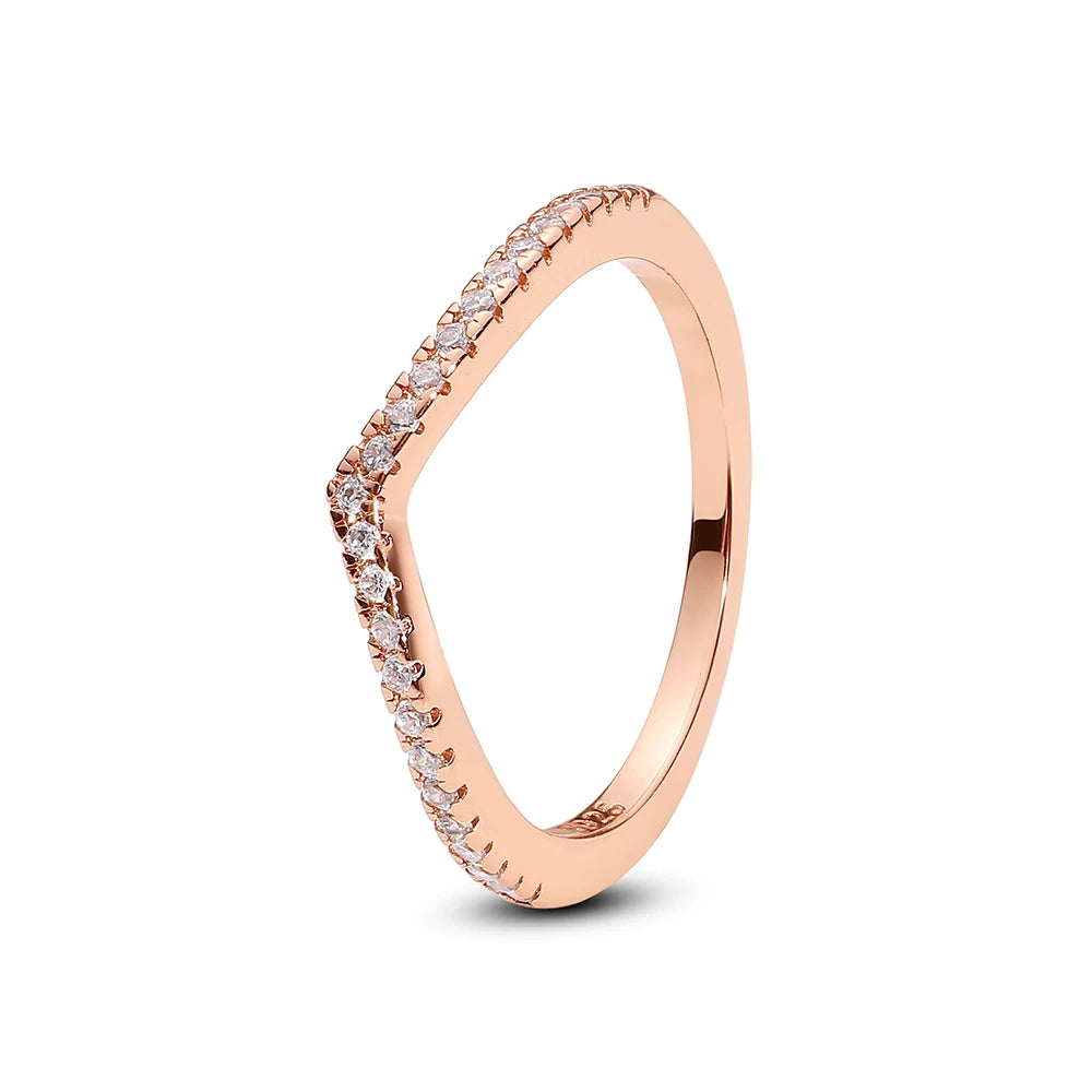 925 Sterling Silver Women’s Ring – Crown, Heart & Wishbone Design with Crystal, Rose Gold Engagement & Wedding Jewelry