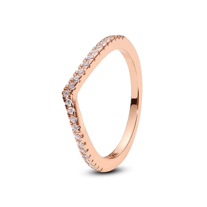 925 Sterling Silver Women’s Ring – Crown, Heart & Wishbone Design with Crystal, Rose Gold Engagement & Wedding Jewelry