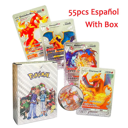 55-Piece Charizard Gold Foil Card Set - English & Spanish VMAX GX Collectible Trading Cards