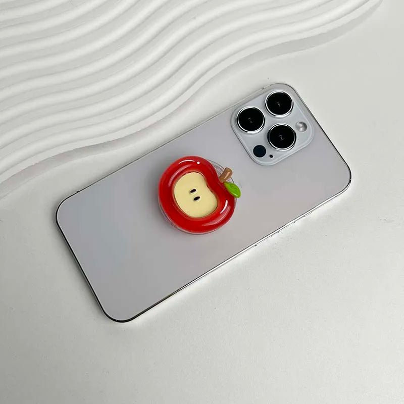 Cute Fruit Phone Holder - Resin Red Apple Foldable Phone Stand & Decorative Socket Grip