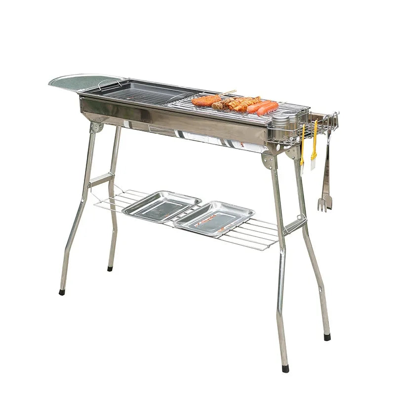 Portable Stainless Steel Charcoal Grill - Large Folding BBQ Cooker with Handle for Outdoor Camping & Barbecue