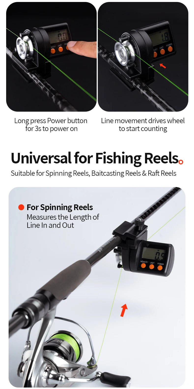 CHILENT 999.9M Digital Fishing Line Counter – ABS Night Display, Fishing Accessories (Battery Not Included)