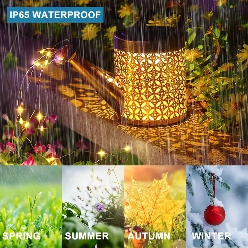 Large Retro Metal Lantern Solar Watering Can Light – Waterproof Hanging Star LED Fairy Light for Outdoor Garden Decoration