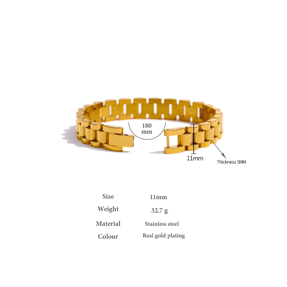 Yhpup Stainless Steel Chain Bracelet – 18K Gold Plated Heavy Metal Texture Waterproof Fashion Jewelry for Men & Women