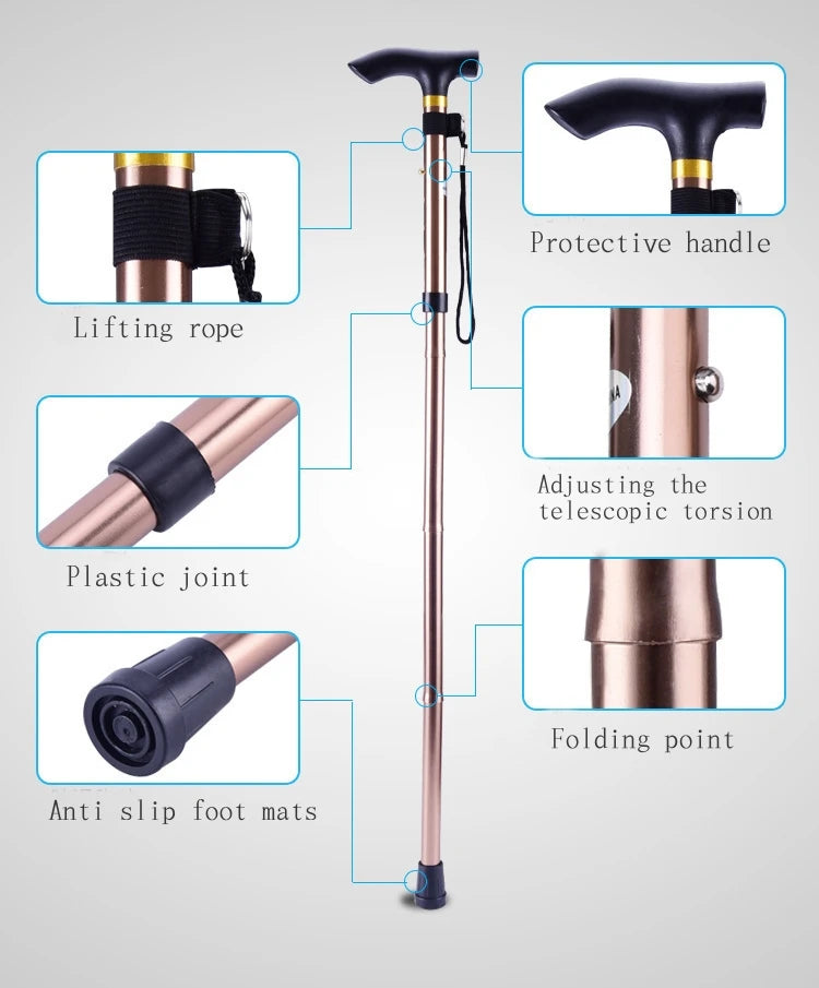 Hiking Camping Mountaineering Poles - Telescopic Walking Stick Trekking Poles Folding Cane Crutches Pole, Unisex