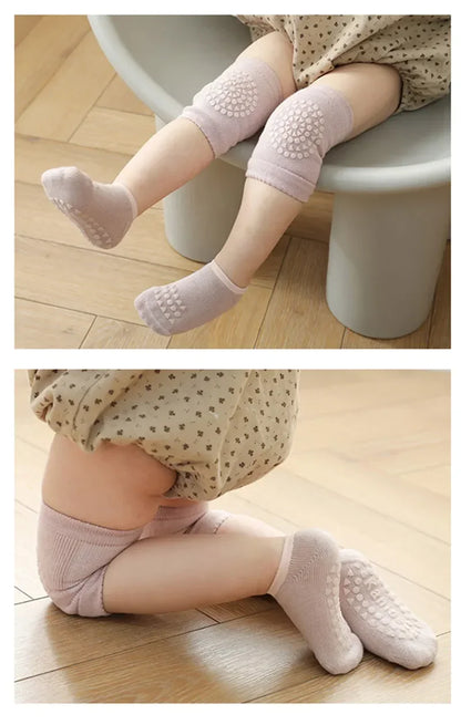 Baby Knee Pads Socks Set – Anti-Slip Crawling Safety Socks for Girls & Boys, Solid Color Leg Protector