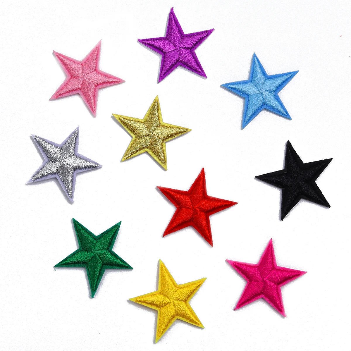 10pcs Mini Star Iron-On Embroidery Patches – Small Pentagram Appliques for DIY Clothing, Black White Gold Fashion Decoration