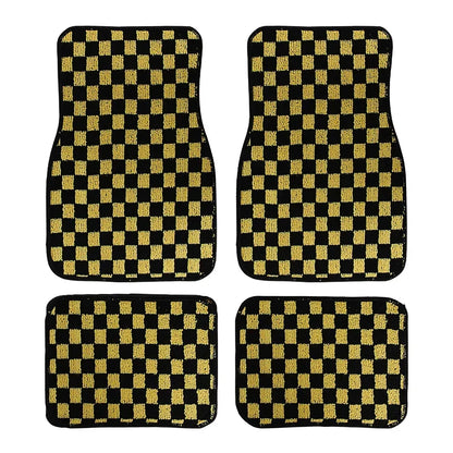 4PCS Universal Checkered Car Floor Mats - Anti-Slip Front & Rear Checkerboard Auto Carpet Foot Mats