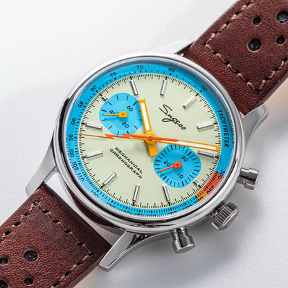 Sugess Pilot Men’s Chronograph Watch — Original ST1901 Mechanical Movement, Sapphire Crystal, Waterproof Racing Strap
