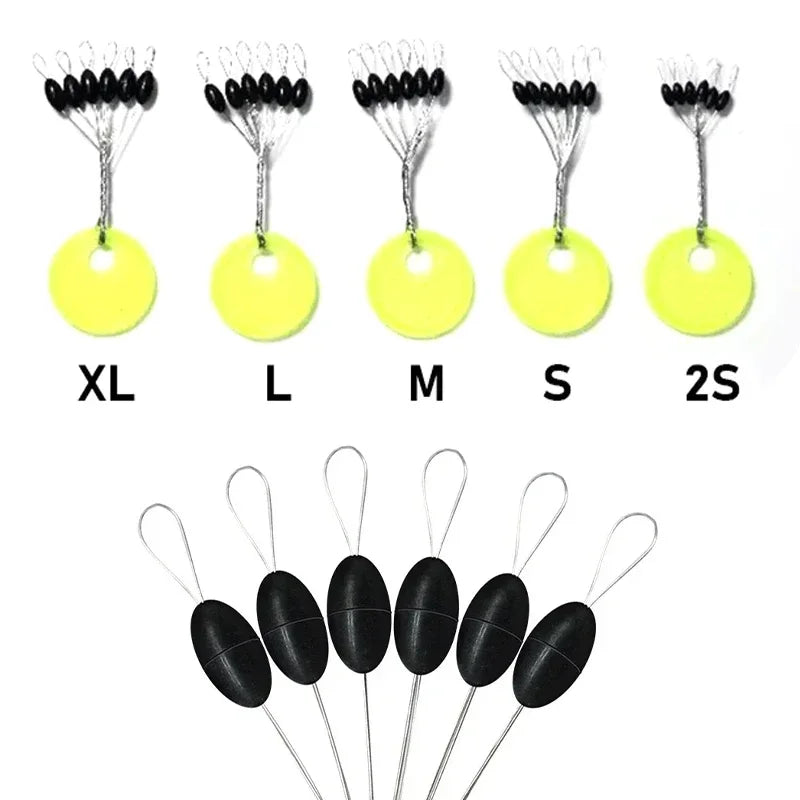 60pcs Rubber Space Bean Fishing Stoppers – 10-Group Oval Float Stopper Set for Carp & Fly Fishing