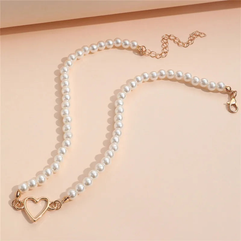 Imitation Pearl Heart Choker Necklace for Women – Trendy Party Clavicle Jewelry Gift