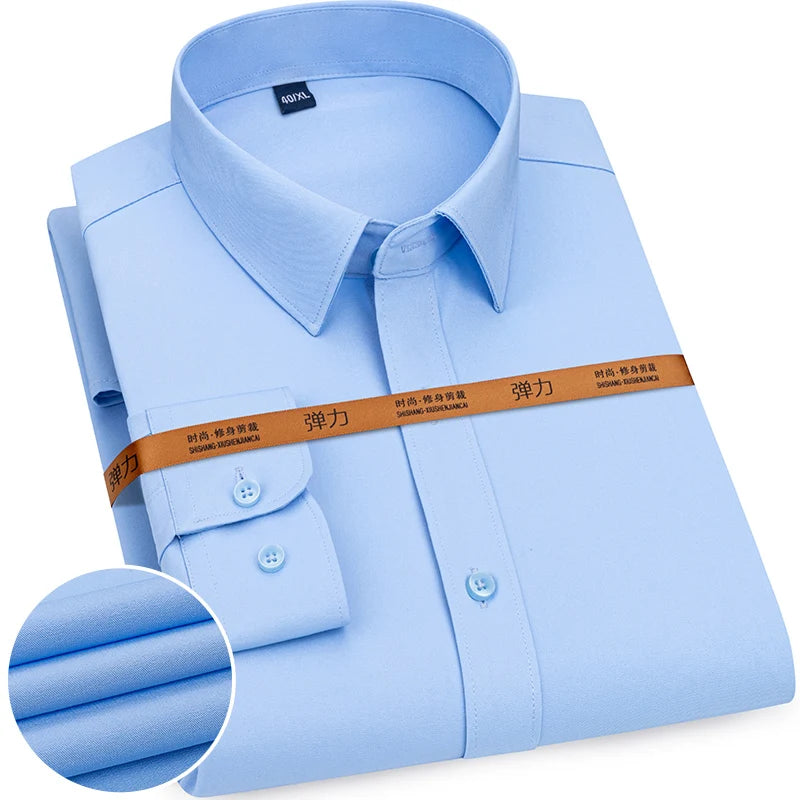 Men's Solid Color Long Sleeve Shirt - Slim Fit Formal Business Casual Dress Shirt