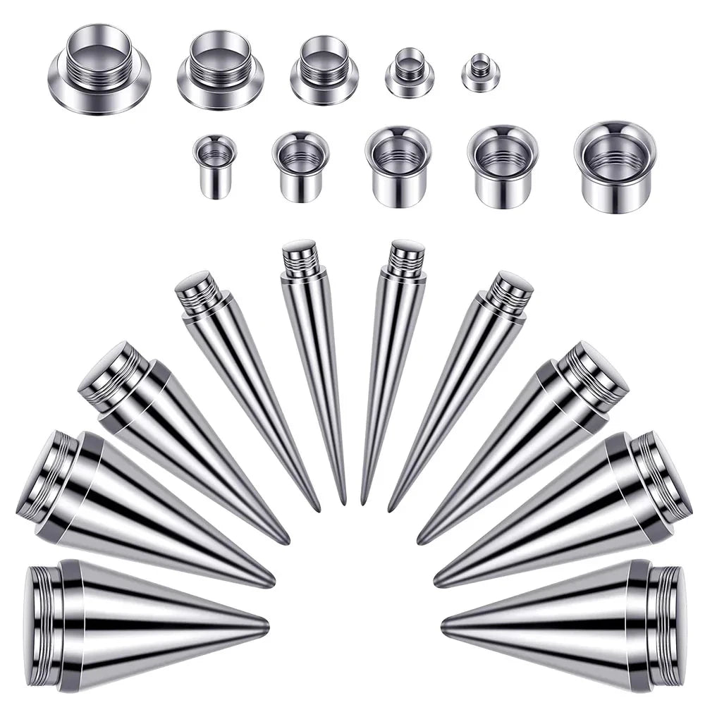 Ear Stretcher Kit — 11mm Surgical Stainless Steel Ear Plugs, Expander Gauges & Flesh Tunnel Body Jewelry