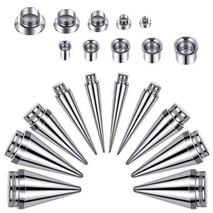 Ear Stretcher Kit — 11mm Surgical Stainless Steel Ear Plugs, Expander Gauges & Flesh Tunnel Body Jewelry