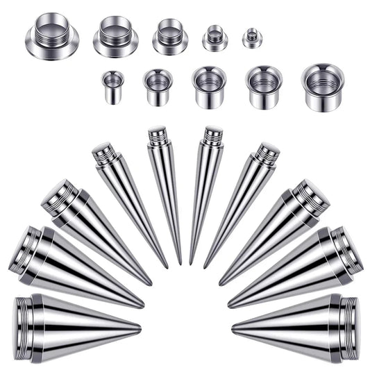 Ear Stretcher Kit — 11mm Surgical Stainless Steel Ear Plugs, Expander Gauges & Flesh Tunnel Body Jewelry