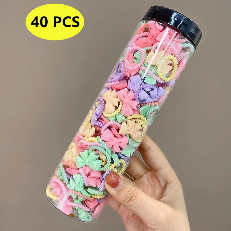 40PCS/10PCS Cute Flower Hair Bands for Girls – Elastic Hair Rings for Kids Birthday Party Headwear
