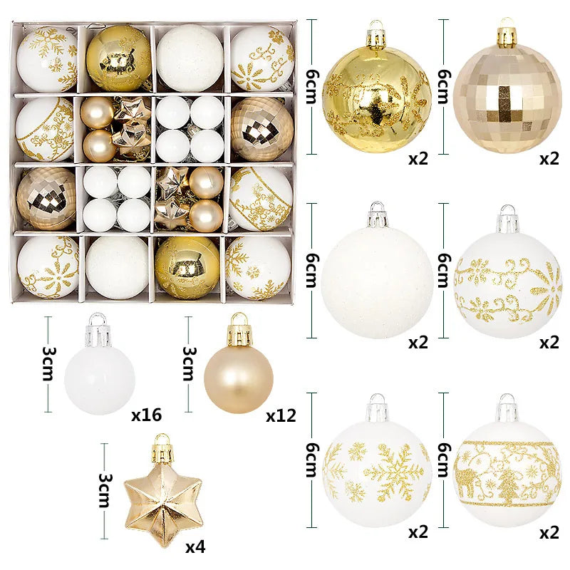 44PCS Christmas Ball Ornaments – 3/6CM Decorative Pendant Balls for Christmas Tree, Home Decor, New Year & Holiday Accessories