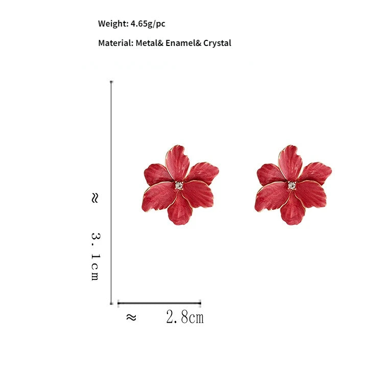 Modern 925 Silver Red Flower Stud Earrings — Spring/Summer Popular Big Earrings for Women & Girls, Fashion Jewelry Gift
