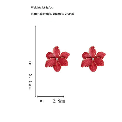 Modern 925 Silver Red Flower Stud Earrings — Spring/Summer Popular Big Earrings for Women & Girls, Fashion Jewelry Gift